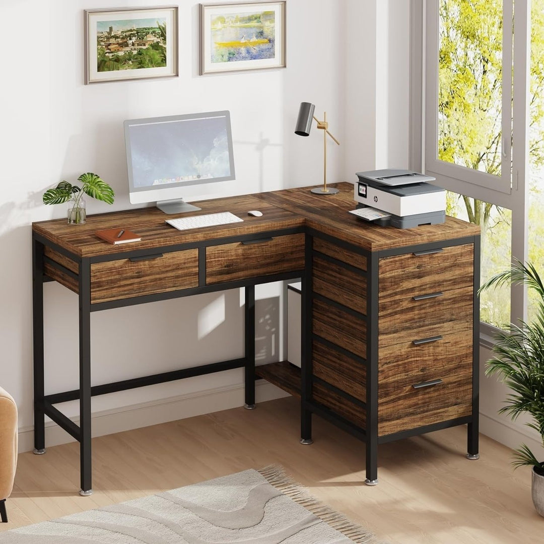 Tribesigns 47 Inches L-Shaped Desk with 6 Drawers, Computer Corner Desk with Storage, Home Office Space-Saving Working Image 1