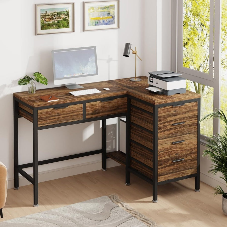 Tribesigns 47 Inches L-Shaped Desk with 6 Drawers, Computer Corner Desk with Storage, Home Office Space-Saving Working Image 1