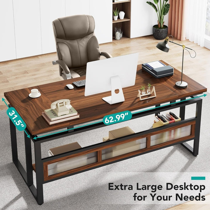 Tribesigns 63" Executive Desk Large Office Computer Desk Rustic Brown MDF Frame Image 4