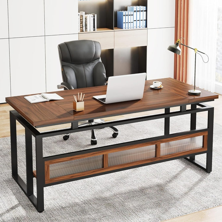 Tribesigns 63" Executive Desk Large Office Computer Desk Rustic Brown MDF Frame Image 5