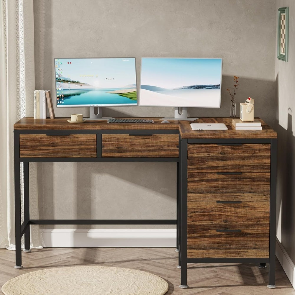 Tribesigns 47 Inches L-Shaped Desk with 6 Drawers, Computer Corner Desk with Storage, Home Office Space-Saving Working Image 2