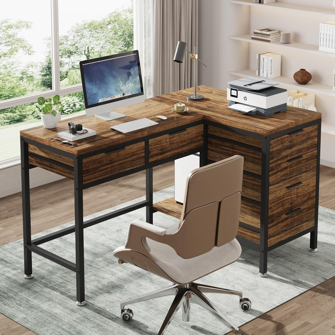 Tribesigns 47 Inches L-Shaped Desk with 6 Drawers, Computer Corner Desk with Storage, Home Office Space-Saving Working Image 3