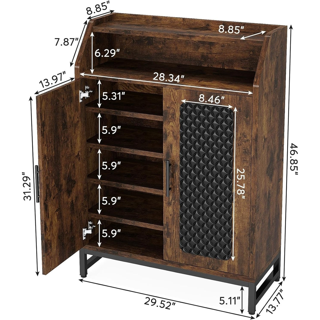 Tribesigns 7 Tier Wooden Shoe Rack with Doors, 20 Pairs Entryway Shoe Storage Cabinet with Removable Shelves and Open Image 5