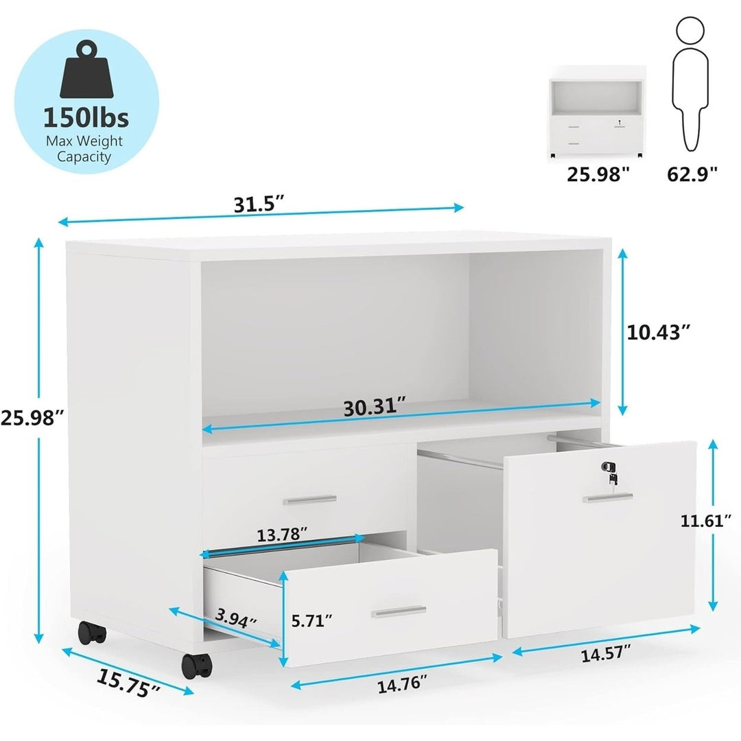 Tribesigns Mobile Lateral Filing Cabinet with Rolling Wheels,3 Drawer File Cabinet with Lock,Large Printer Stand with Image 5