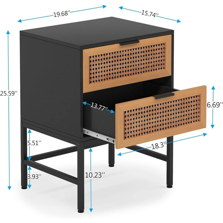 Tribesigns Black 2-Drawer Nightstand, Vintage Wood Night Stand, Mid-Century Bedside Table, Retro Nightstand with Metal Image 6