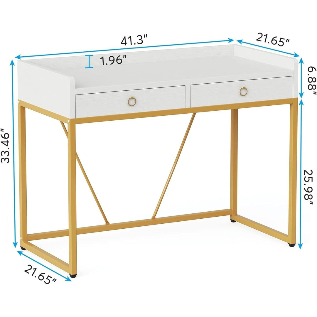 Tribesigns White Gold Computer Desk with 2 Drawers,41.3 inch Modern Simple Study Writing Desks with Storage for Home Image 5