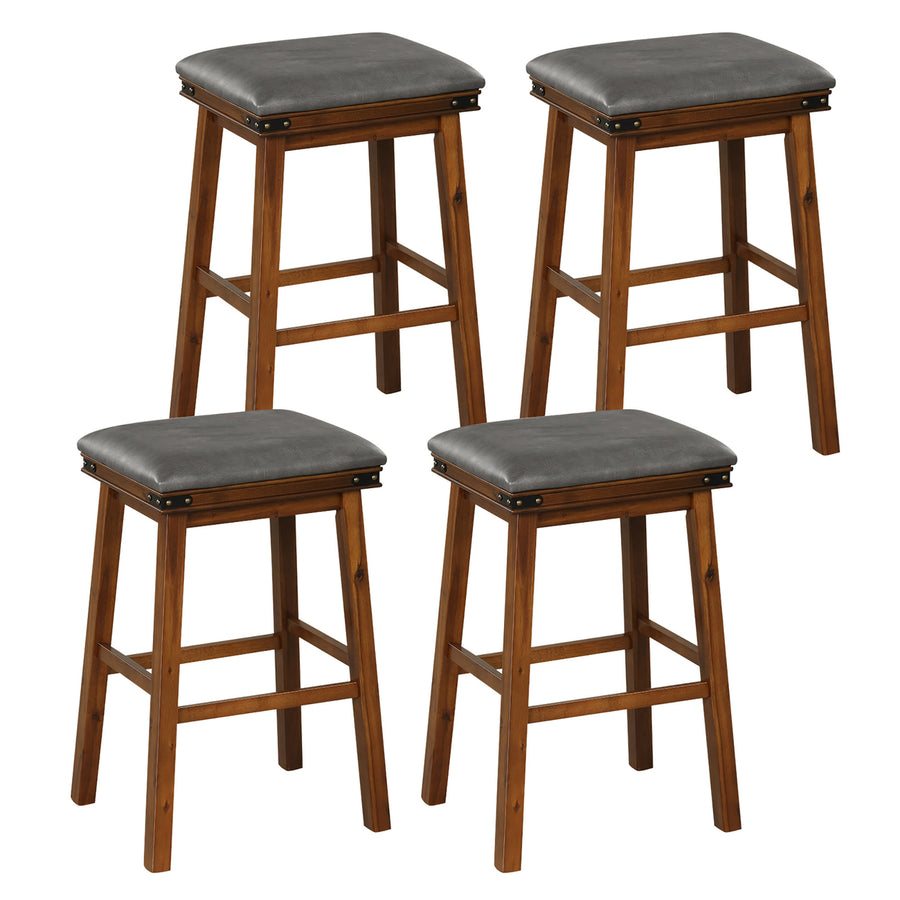 Set of 4 PU Leather Bar Stools 30 Counter Height Dining Stools w/ Upholstered Seat Image 1