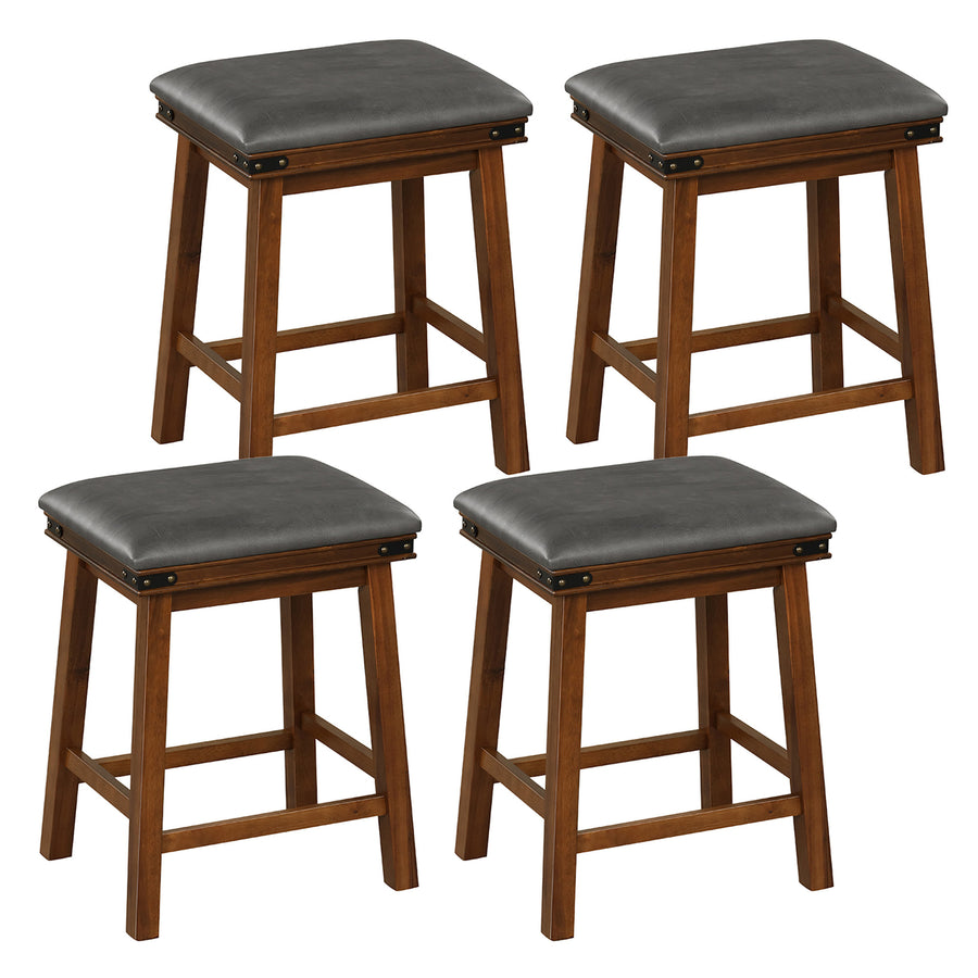 Set of 4 PU Leather Bar Stools 24 Counter Height Dining Stools w/ Upholstered Seat Image 1