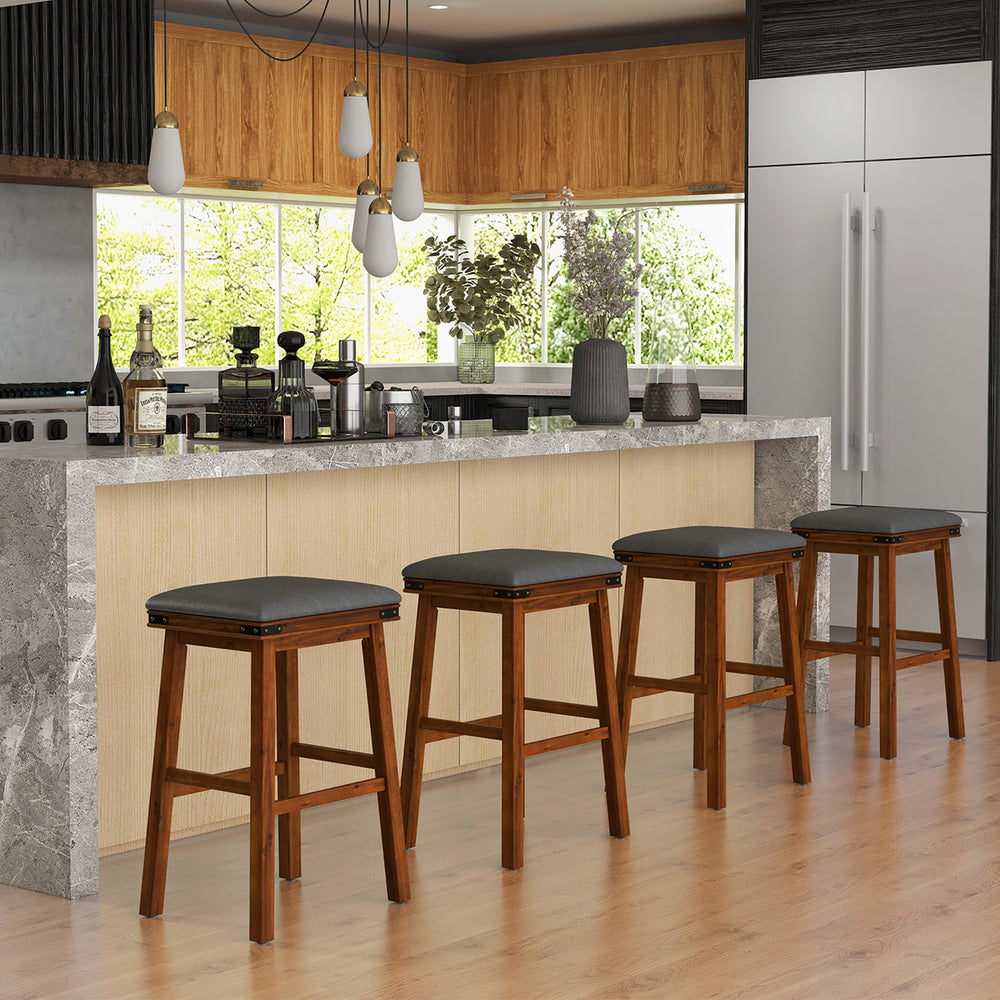 Set of 4 PU Leather Bar Stools 30 Counter Height Dining Stools w/ Upholstered Seat Image 2