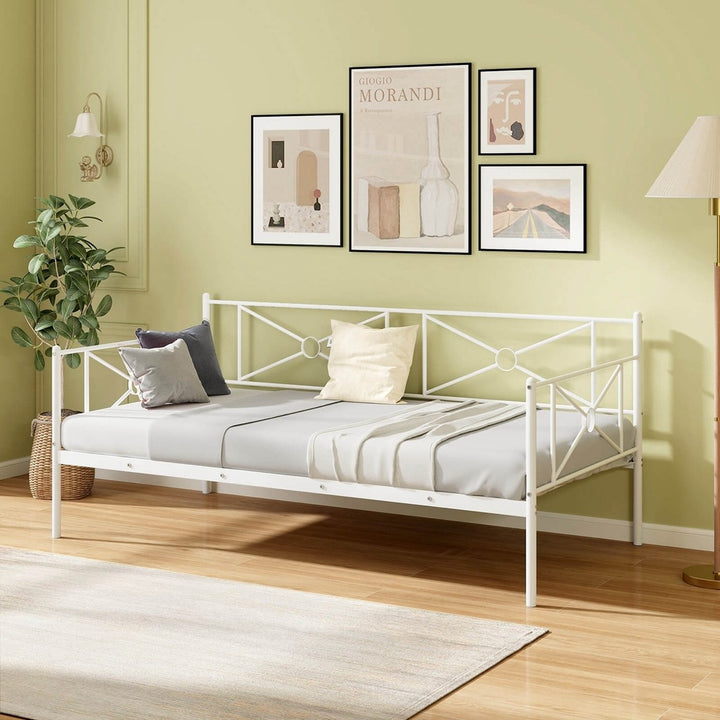 Twin Size Metal Daybed Frame Multifunctional Platform Bed W/Steel Slats White Image 1