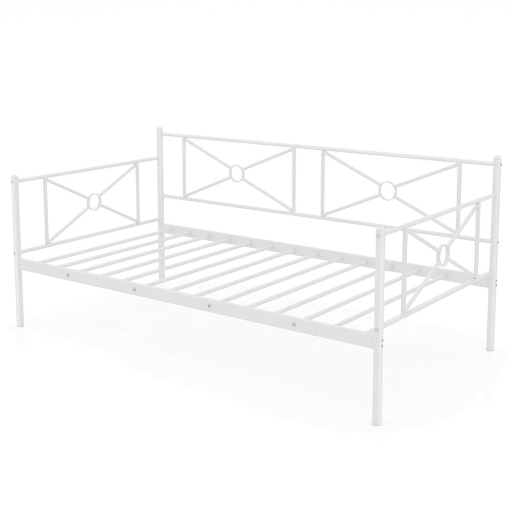 Twin Size Metal Daybed Frame Multifunctional Platform Bed W/Steel Slats White Image 2