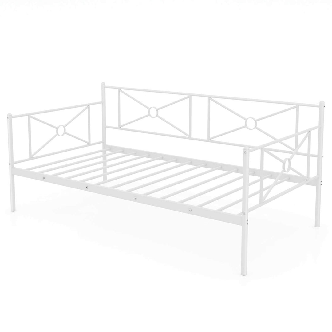 Twin Size Metal Daybed Frame Multifunctional Platform Bed W/Steel Slats White Image 2