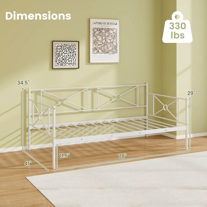 Twin Size Metal Daybed Frame Multifunctional Platform Bed W/Steel Slats White Image 3