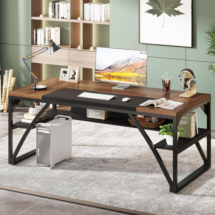 Tribesigns 63" Large Office Computer Desk with Bottom Shelves, Modern Executive Desk with Thickened Frame and Board,Home Image 1