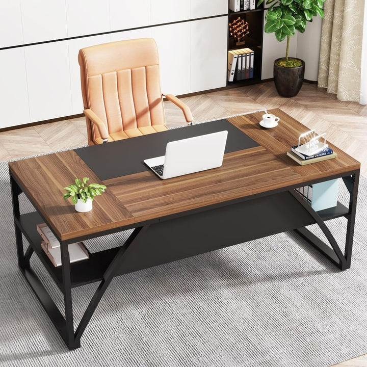 Tribesigns 63" Large Office Computer Desk with Bottom Shelves, Modern Executive Desk with Thickened Frame and Board,Home Image 2