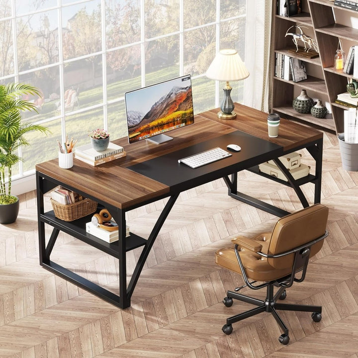 Tribesigns 63" Large Office Computer Desk with Bottom Shelves, Modern Executive Desk with Thickened Frame and Board,Home Image 3