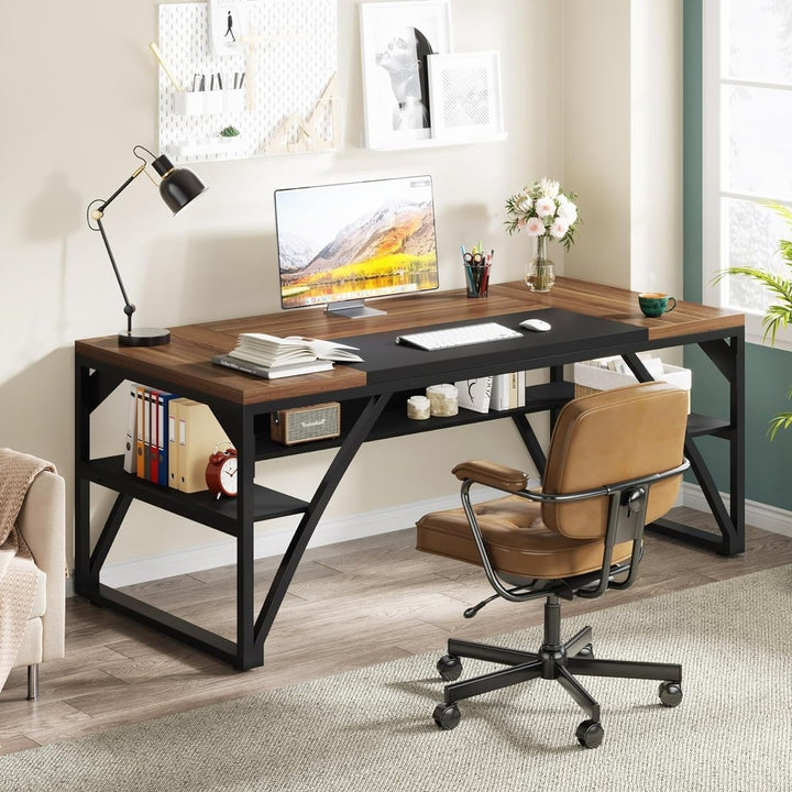 Tribesigns 63" Large Office Computer Desk with Bottom Shelves, Modern Executive Desk with Thickened Frame and Board,Home Image 4