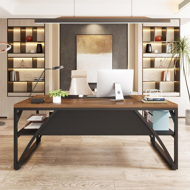 Tribesigns 63" Large Office Computer Desk with Bottom Shelves, Modern Executive Desk with Thickened Frame and Board,Home Image 5