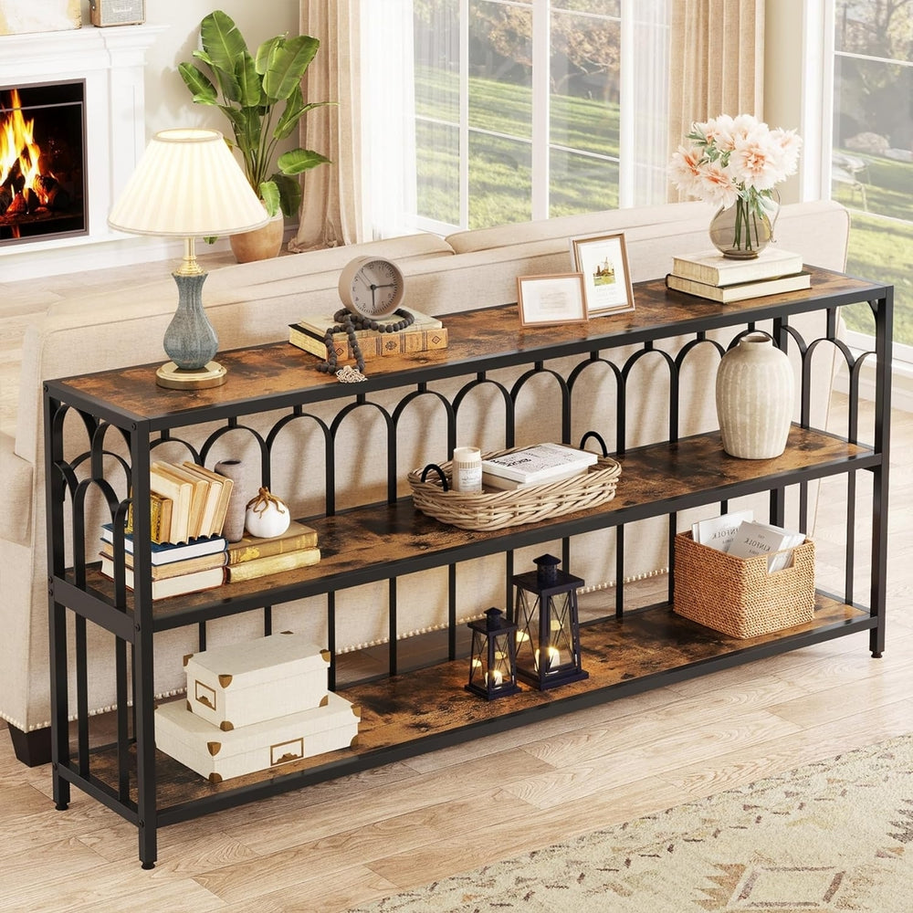 Tribesigns 70.87" Industrial Console Table Narrow Sofa Table with 3-Tier Shelves Image 2