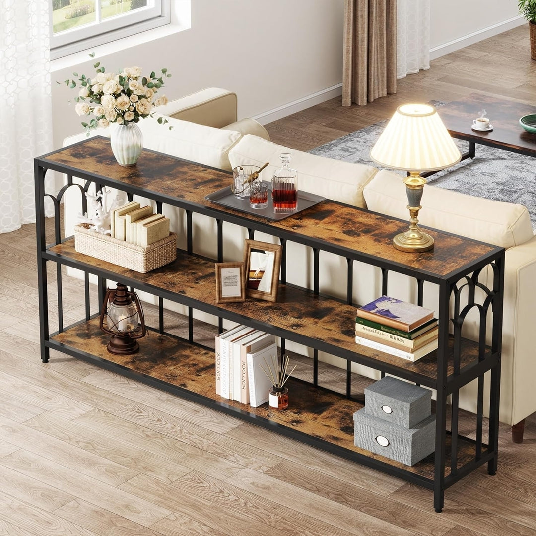 Tribesigns 70.87" Industrial Console Table Narrow Sofa Table with 3-Tier Shelves Image 4