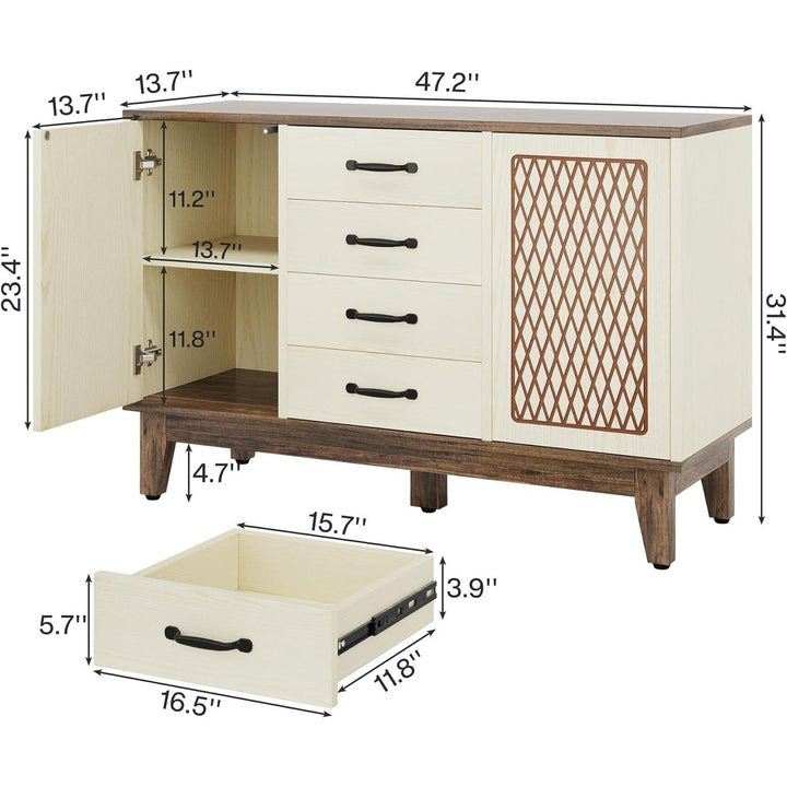 Tribesigns 47.2-Inch 4 Drawer Dresser,Farmhouse Chest of Drawer with 4-Tier Storage Shelves, Wood Dresser Organizer Image 6