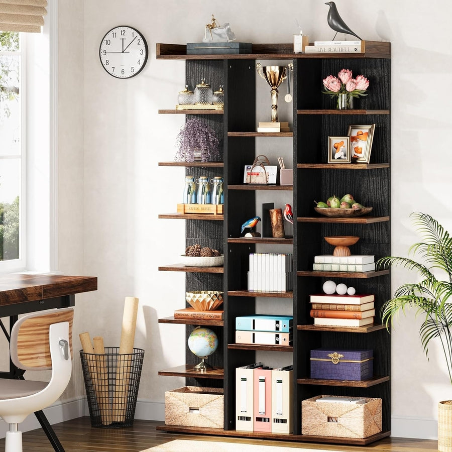 Tribesigns Industrial 7-Tier Tall Bookshelf, 20 Storage Cube Wood Bookcase with Freestanding Open Display Shelvesfor Image 1