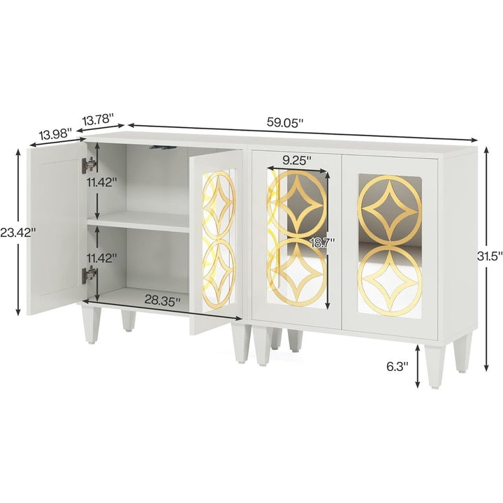 Tribesigns Buffet Cabinet, 59-Inch Luxury Sideboard Cabinet with Acrylic Mirrors, Kitchen Storage Cabinet for Dining Image 6