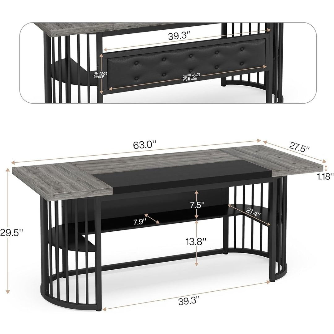 Tribesigns 63 x 29.5 inch Computer Des,Large Modern Executive Desk with Metal Frame,Sturdy Writing Table with Storage Image 7