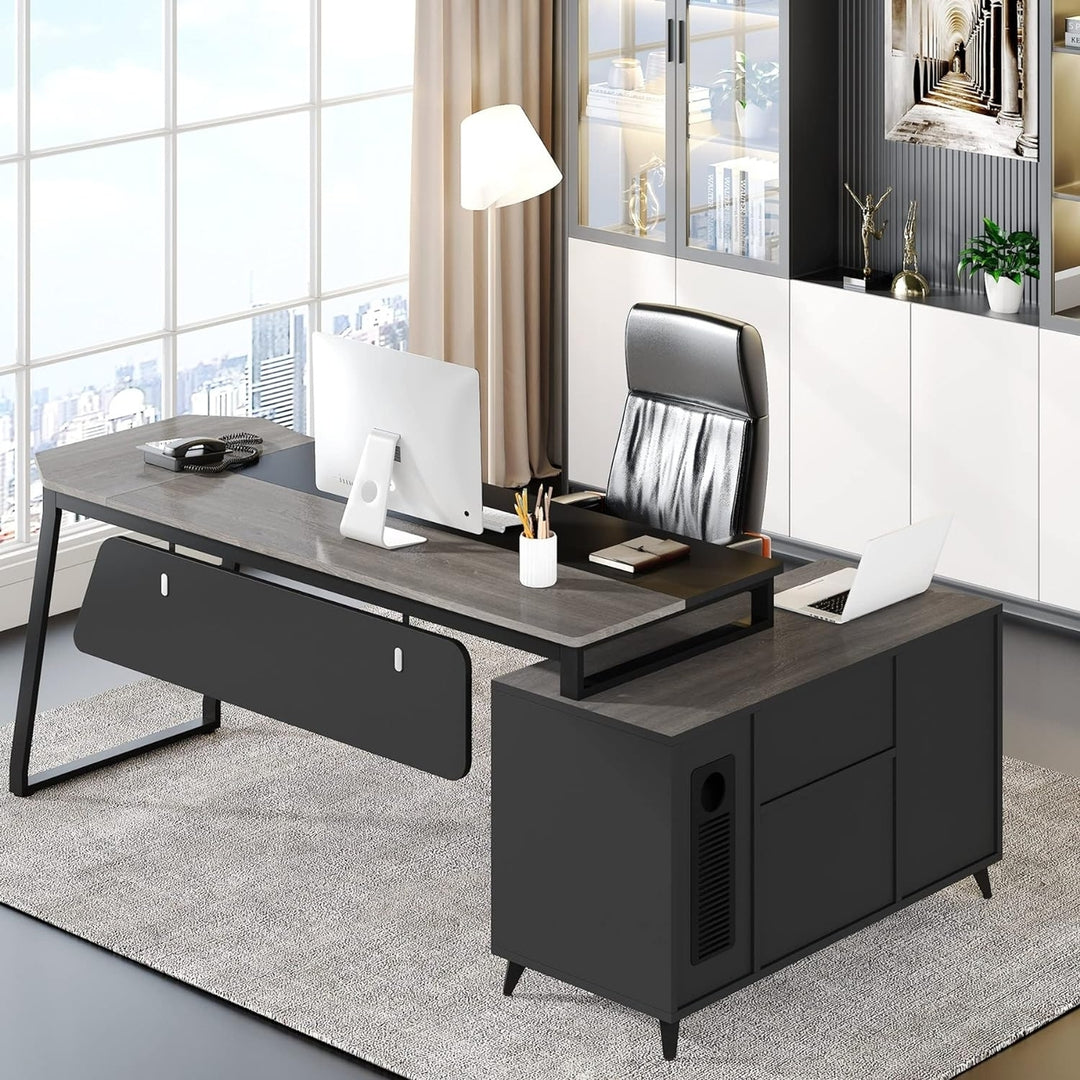 Tribesigns Large Executive Desk with 2 Drawers, 70.8 Inch L Shaped Computer Desk with 47.2 Inch File Cabinet Storage Image 1