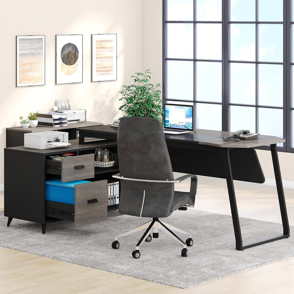 Tribesigns Large Executive Desk with 2 Drawers, 70.8 Inch L Shaped Computer Desk with 47.2 Inch File Cabinet Storage Image 2