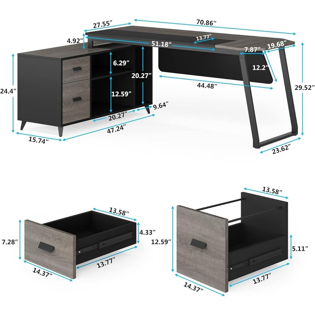 Tribesigns Large Executive Desk with 2 Drawers, 70.8 Inch L Shaped Computer Desk with 47.2 Inch File Cabinet Storage Image 3