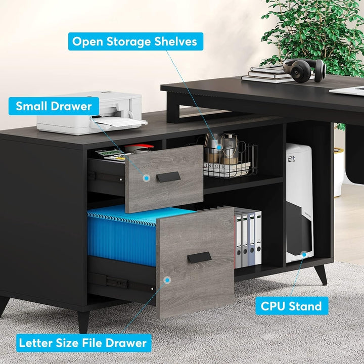 Tribesigns Large Executive Desk with 2 Drawers, 70.8 Inch L Shaped Computer Desk with 47.2 Inch File Cabinet Storage Image 4