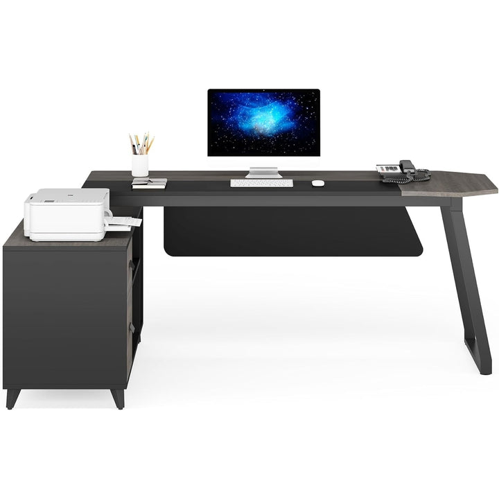 Tribesigns Large Executive Desk with 2 Drawers, 70.8 Inch L Shaped Computer Desk with 47.2 Inch File Cabinet Storage Image 5