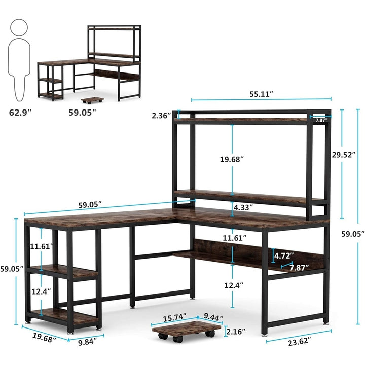 Tribesigns L-Shaped Desk with Hutch and Storage Shelves, 59 Inch Corner Computer Office Desk Gaming Table,Monitor Stand Image 3