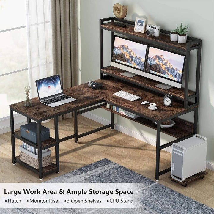 Tribesigns L-Shaped Desk with Hutch and Storage Shelves, 59 Inch Corner Computer Office Desk Gaming Table,Monitor Stand Image 4