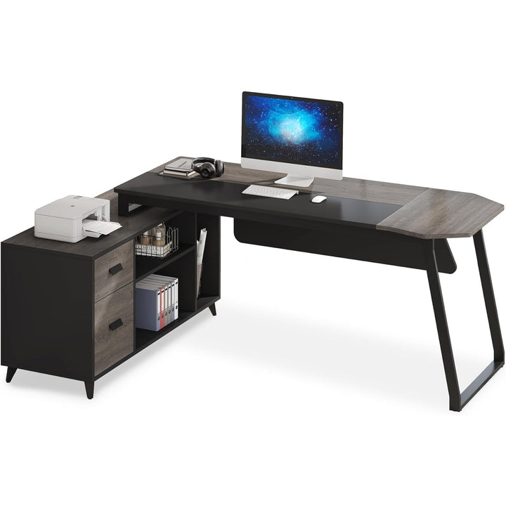 Tribesigns Large Executive Desk with 2 Drawers, 70.8 Inch L Shaped Computer Desk with 47.2 Inch File Cabinet Storage Image 6