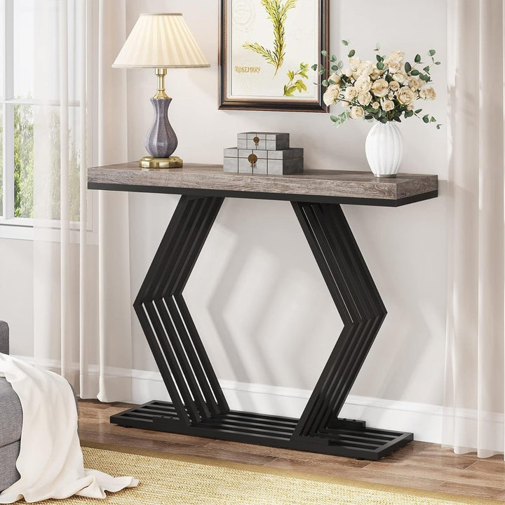 Tribesigns 42 Inch Modern Console Table Black Faux Marble Geometric Metal Base Image 7