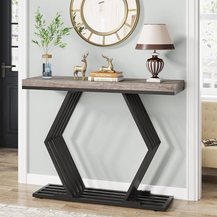 Tribesigns 42 Inch Modern Console Table Black Faux Marble Geometric Metal Base Image 8