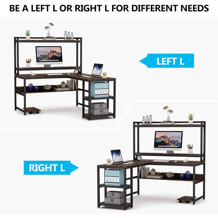 Tribesigns L-Shaped Desk with Hutch and Storage Shelves, 59 Inch Corner Computer Office Desk Gaming Table,Monitor Stand Image 6