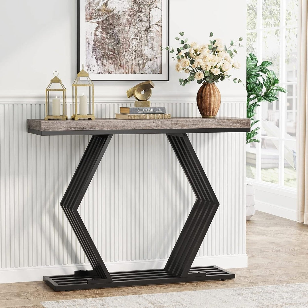 Tribesigns 42 Inch Modern Console Table Black Faux Marble Geometric Metal Base Image 9