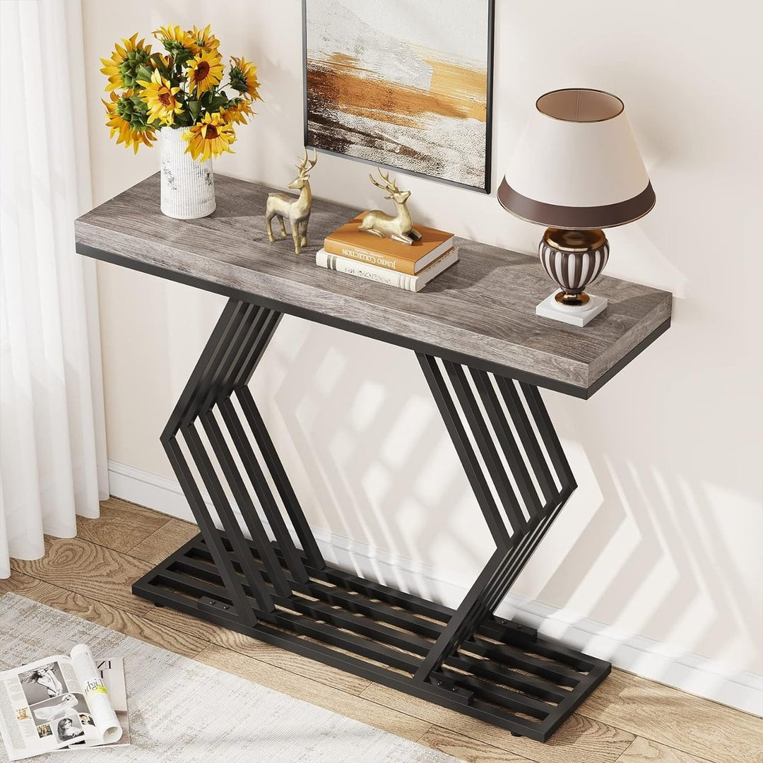 Tribesigns 42 Inch Modern Console Table Black Faux Marble Geometric Metal Base Image 10