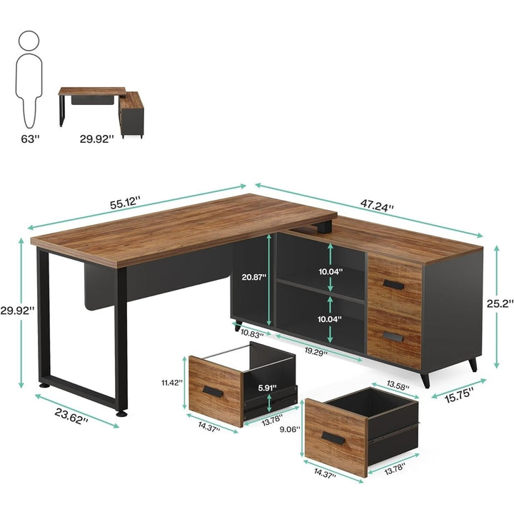 Tribesigns L Shaped Executive Desk with File Drawer, Office Desk with Cabinet Storage Shelves for Home Office Image 4