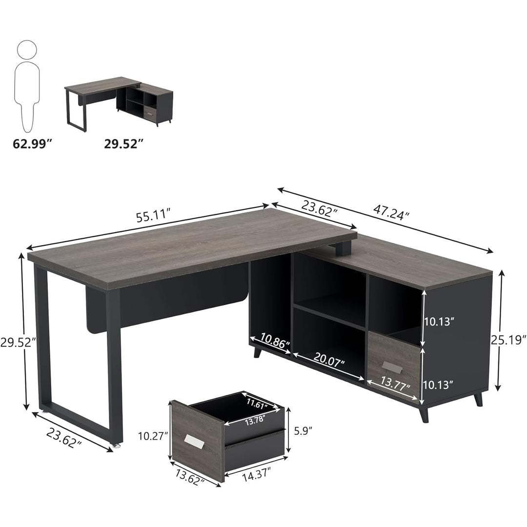 Tribesigns L Shaped Executive Desk with File Drawer, Office Desk with Cabinet Storage Shelves for Home Office Image 10