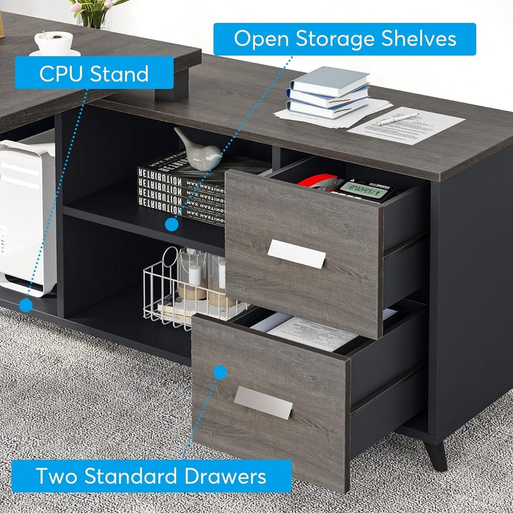 Tribesigns L Shaped Executive Desk with File Drawer, Office Desk with Cabinet Storage Shelves for Home Office Image 11