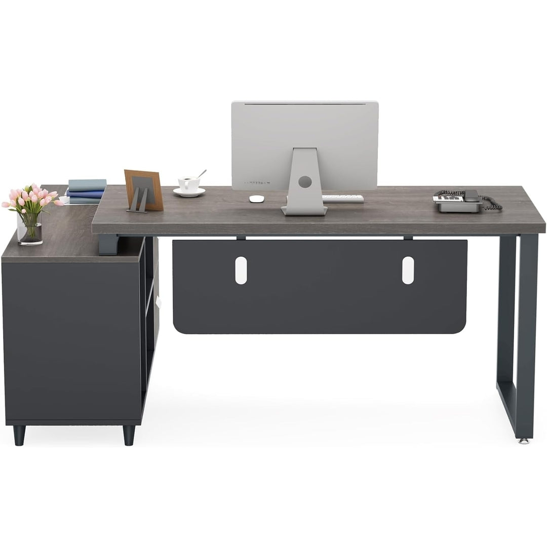 Tribesigns L Shaped Executive Desk with File Drawer, Office Desk with Cabinet Storage Shelves for Home Office Image 12