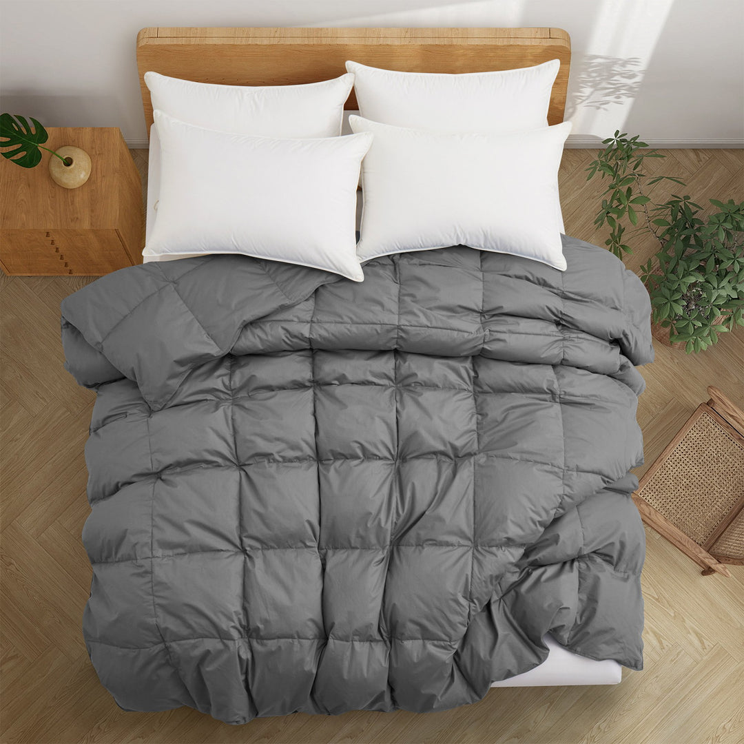 Goose Down Feather Fiber Comforter - Organic Cotton Cover for Soft Breathable Comfort Image 1