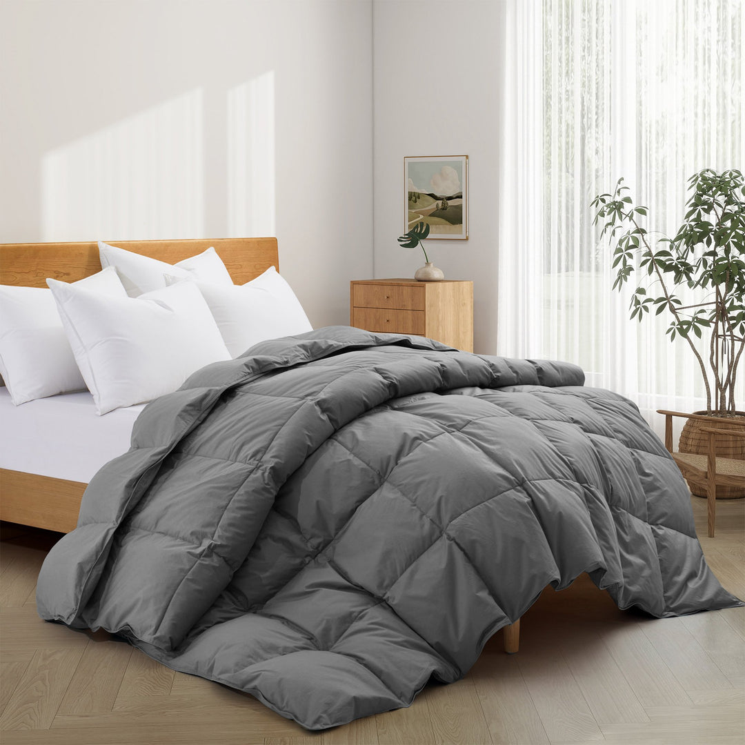 Goose Down Feather Fiber Comforter - Organic Cotton Cover for Soft Breathable Comfort Image 2