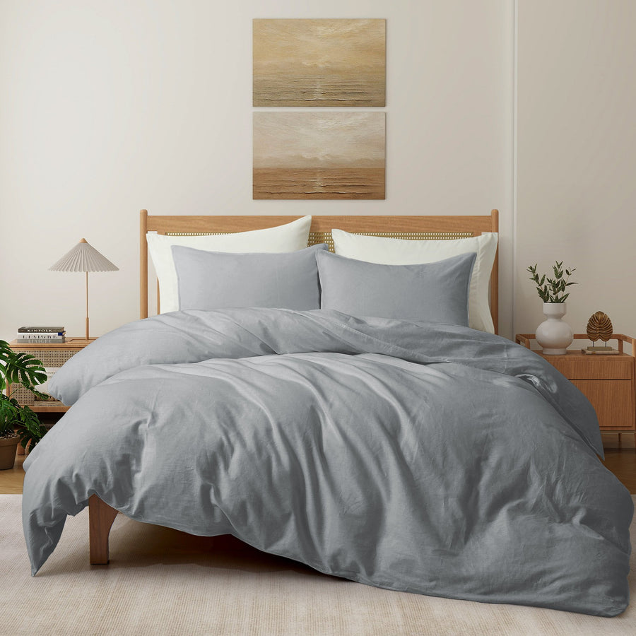 Linen Cotton Blend Duvet Cover Set Twin Full Queen King Pillowcases Breathable Image 1