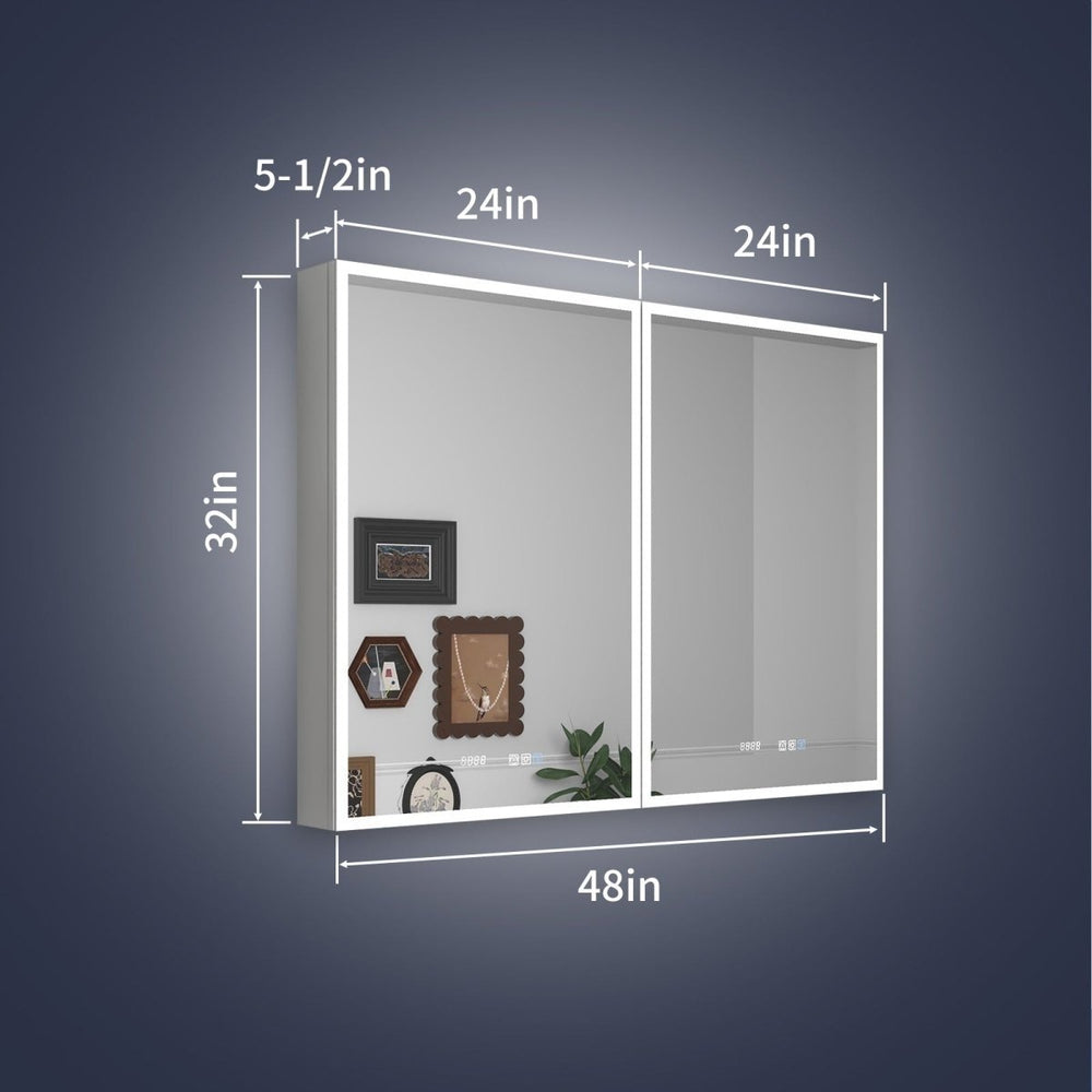 Rim 48" W x 32" H Lighted Medicine Cabinet Recessed or Surface LED Medicine Cabinet with Outlets and USBs Image 2