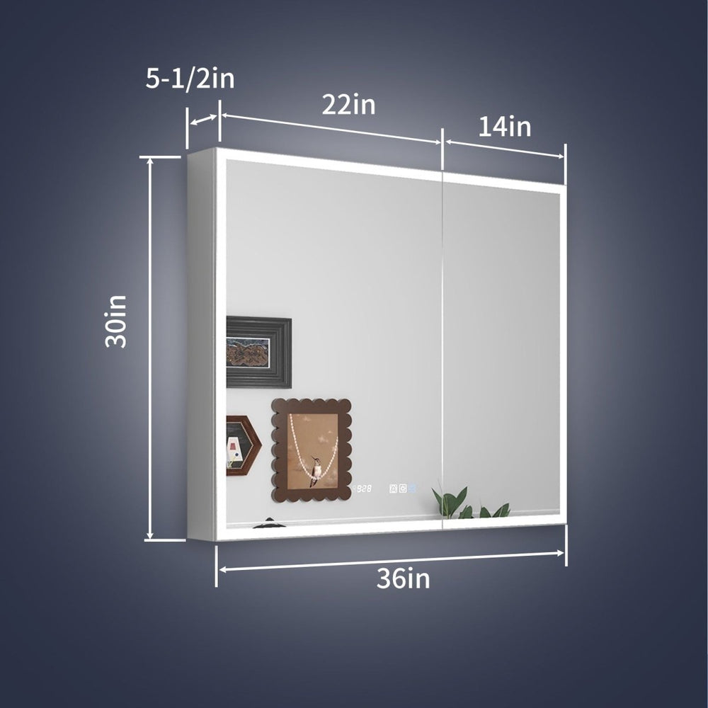 Rim 36x30 LED Lighted Medicine Cabinet Recessed Waterproof Mirrored Finish Image 2